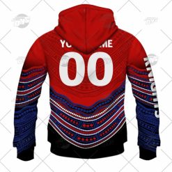 Alternative view of NRL Newcastle Knights Custom Name Number 2022 Indigenous Fishing Jersey Zip Up Hoodie