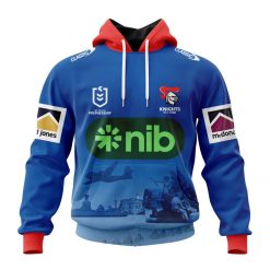 NRL Newcastle Knights Custom Name Number 2023 ANZAC Day Jersey Pullover Hoodie