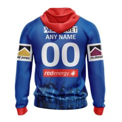Alternative view of NRL Newcastle Knights Custom Name Number 2023 ANZAC Day Jersey Zip Up Hoodie