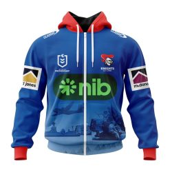 NRL Newcastle Knights Custom Name Number 2023 ANZAC Day Jersey Zip Up Hoodie