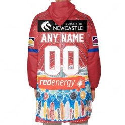 Alternative view of NRL Newcastle Knights Custom Name Number 2023 Indigenous Jersey Fleece Oodie