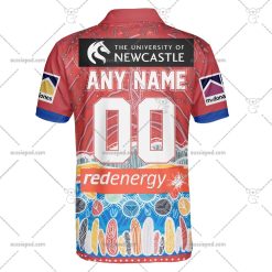 Alternative view of NRL Newcastle Knights Custom Name Number 2023 Indigenous Jersey Polo Shirt