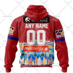 Alternative view of NRL Newcastle Knights Custom Name Number 2023 Indigenous Jersey Zip Up Hoodie