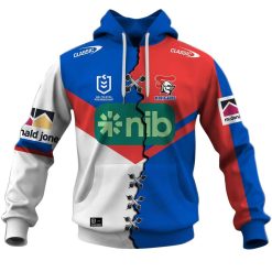 Alternative view of NRL Newcastle Knights Custom Name Number 2023 Mix Jersey V2 Pullover Hoodie
