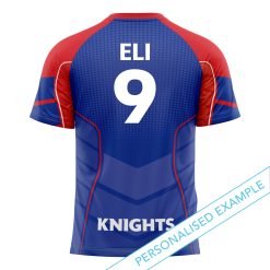 Alternative view of NRL Newcastle Knights Custom Name Number Blue Kids T-Shirt