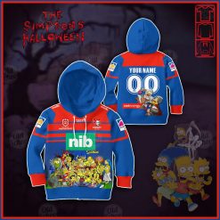 NRL Newcastle Knights Custom Name Number x The Simpsons 2020 Halloween Kids Pullover Hoodie