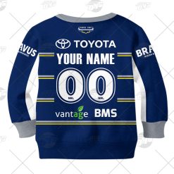 Alternative view of NRL North Queensland Cowboys Custom Name Number 2021 Home Jersey Kids Sweatshirt