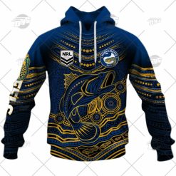 Alternative view of NRL Parramatta Eels Custom Name Number 2022 Indigenous Fishing Jersey Pullover Hoodie