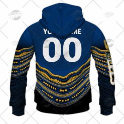 Alternative view of NRL Parramatta Eels Custom Name Number 2022 Indigenous Fishing Jersey Zip Up Hoodie