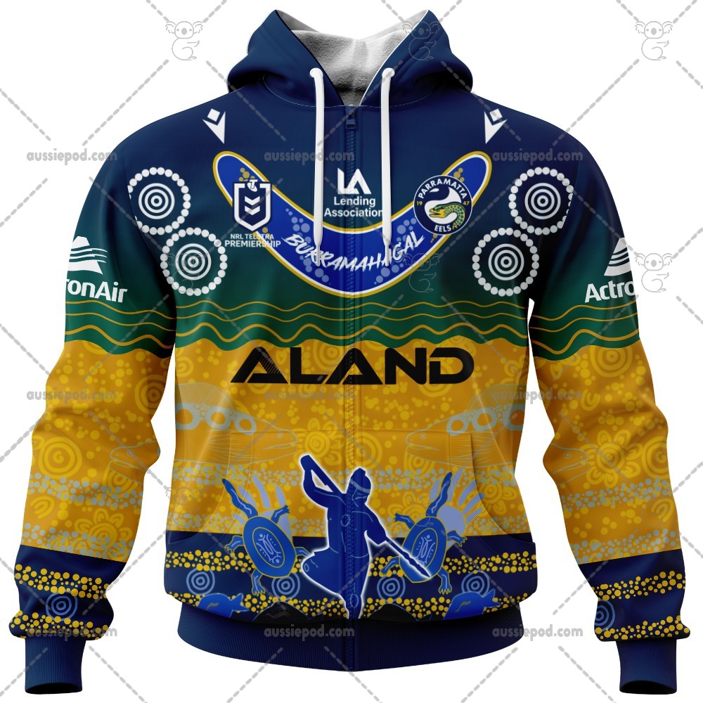 NRL Parramatta Eels Custom Name Number 2023 Indigenous Jersey Zip Up Hoodie