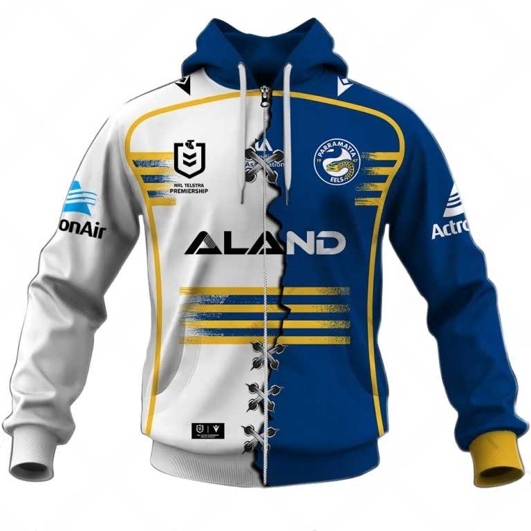 NRL Parramatta Eels Custom Name Number 2023 Mix Jersey V2 Zip Up Hoodie