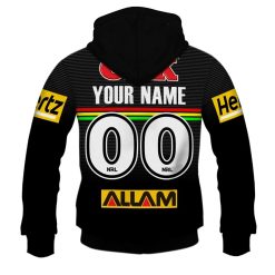 Alternative view of NRL Penrith Panthers Custom Name Number 2023 Home Jersey Zip Up Hoodie