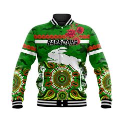 NRL South Sydney Rabbitohs ANZAC Poppy Flowers Indigenous - Green Baseball Jacket