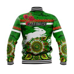 Alternative view of NRL South Sydney Rabbitohs ANZAC Poppy Flowers Indigenous - Green Baseball Jacket