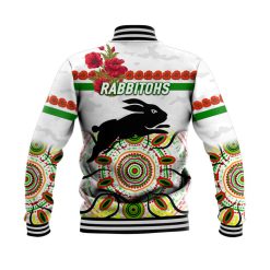 Alternative view of NRL South Sydney Rabbitohs ANZAC Poppy Flowers Indigenous - White Baseball Jacket