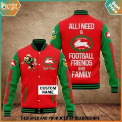 NRL South Sydney Rabbitohs Custom Name All I Need Is Football Friends And Family Baseball Jacket