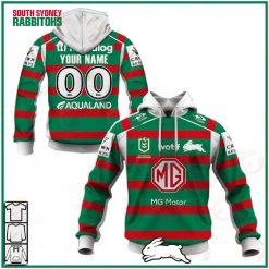 NRL South Sydney Rabbitohs Custom Name Number 2023 Away Jersey Pullover Hoodie