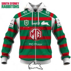 NRL South Sydney Rabbitohs Custom Name Number 2023 Away Jersey Zip Up Hoodie