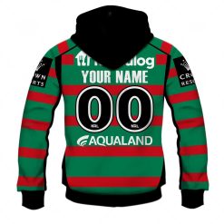 Alternative view of NRL South Sydney Rabbitohs Custom Name Number 2023 Home Jersey Zip Up Hoodie