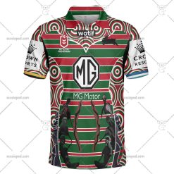 NRL South Sydney Rabbitohs Custom Name Number 2023 Indigenous Jersey Polo Shirt