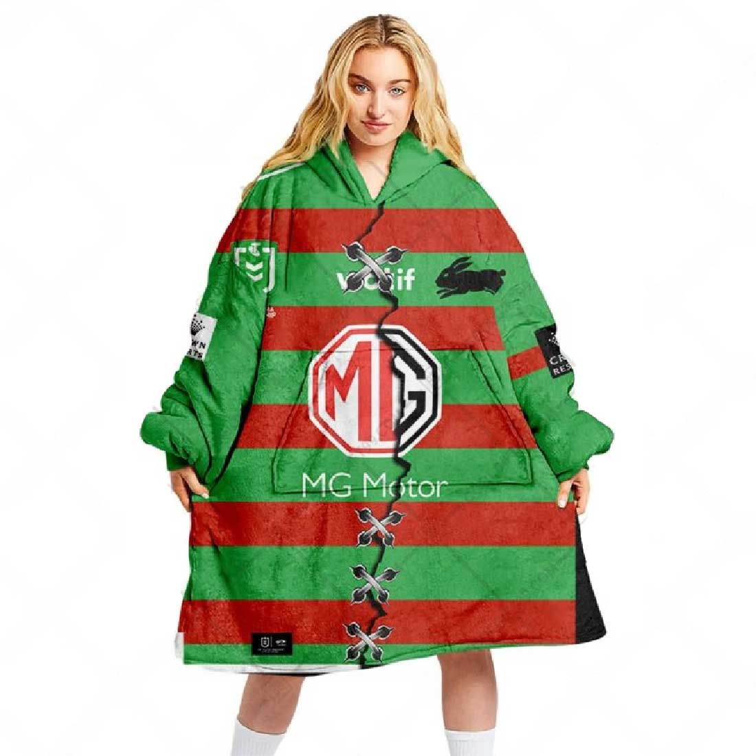 NRL South Sydney Rabbitohs Custom Name Number 2023 Mix Jersey V2 Fleece Oodie