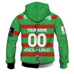 Alternative view of NRL South Sydney Rabbitohs Custom Name Number 2023 Mix Jersey V2 Zip Up Hoodie