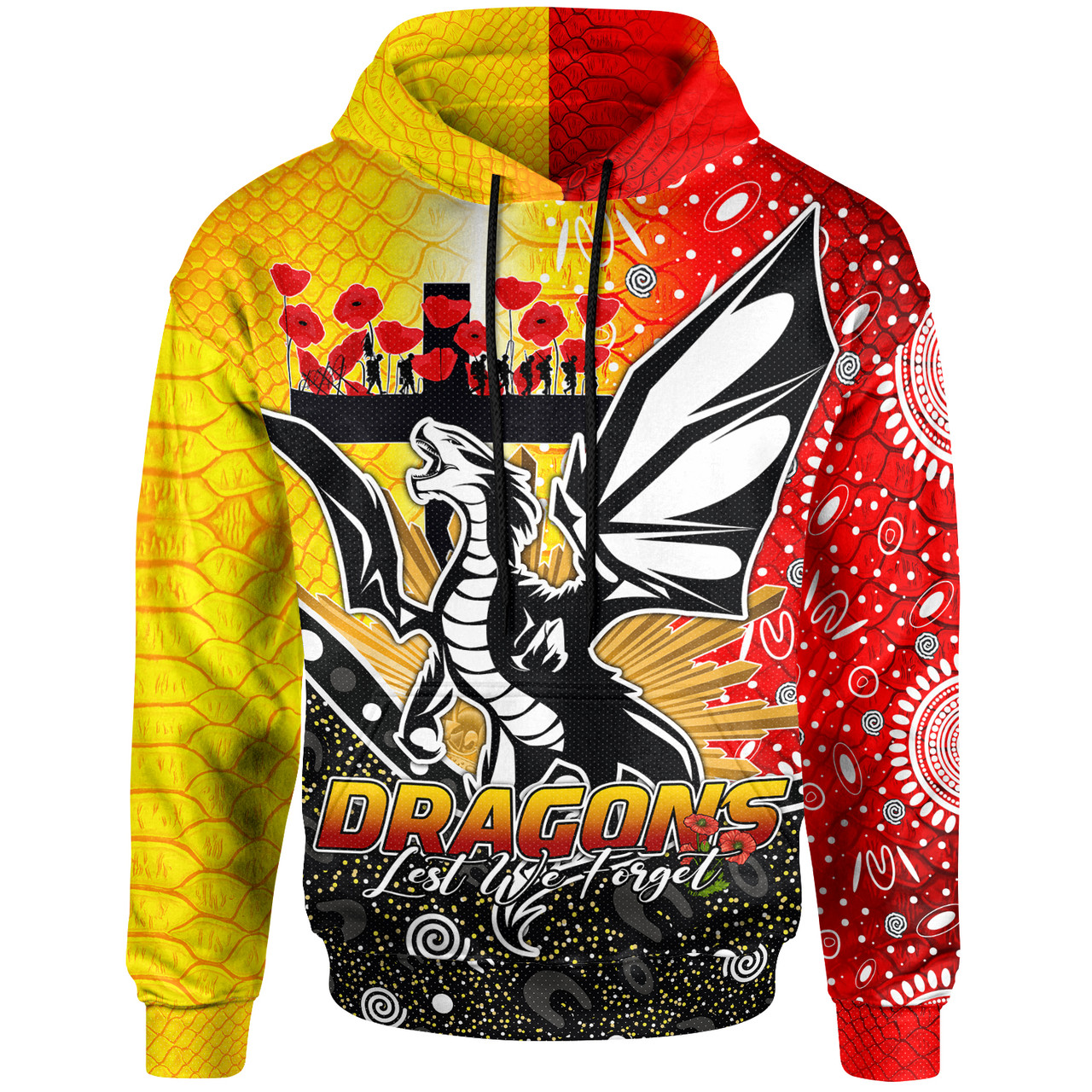 NRL St. George Illawarra Dragons ANZAC Day With Poppy Flower Pullover Hoodie