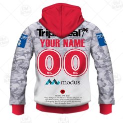 Alternative view of NRL St. George Illawarra Dragons Custom Name Number 2021 ANZAC Day Jersey Zip Up Hoodie