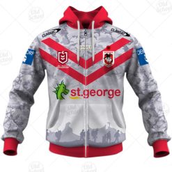 NRL St. George Illawarra Dragons Custom Name Number 2021 ANZAC Day Jersey Zip Up Hoodie