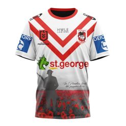 NRL St. George Illawarra Dragons Custom Name Number 2023 ANZAC Day T-Shirt