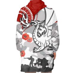 Alternative view of NRL St. George Illawarra Dragons Custom Text ANZAC Day Fleece Oodie