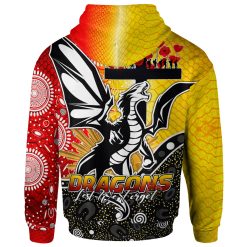 Alternative view of NRL St. George Illawarra Dragons Custom Text ANZAC Day With Poppy Flower Pullover Hoodie