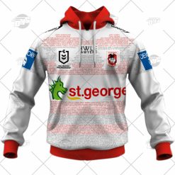 Alternative view of NRL St. George Illawarra Dragons Custosm Name Number 2022 Captains Run Charity Shield Jersey Pullover Hoodie
