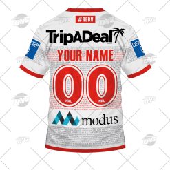 Alternative view of NRL St. George Illawarra Dragons Custosm Name Number 2022 Captains Run Charity Shield Jersey T-Shirt