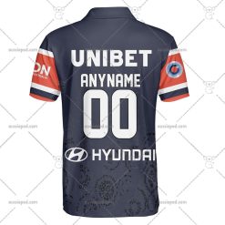 Alternative view of NRL Sydney Roosters Custom Name Number 2023 Indigenous Jersey Polo Shirt