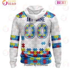 Alternative view of NRL Sydney Roosters Custom Name Number Autism Awareness Pullover Hoodie