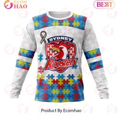 NRL Sydney Roosters Custom Name Number Autism Awareness Sweatshirt