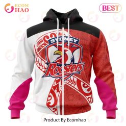 NRL Sydney Roosters Custom Name Number Fight Cancer Zip Up Hoodie