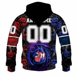 Alternative view of NRL Sydney Roosters Custom Name Number Rose Dragon Zip Up Hoodie