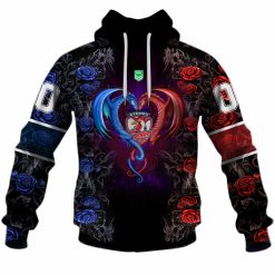 Alternative view of NRL Sydney Roosters Custom Name Number Rose Dragon Pullover Hoodie