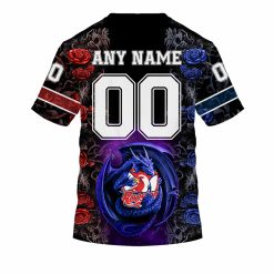 Alternative view of NRL Sydney Roosters Custom Name Number Rose Dragon T-Shirt