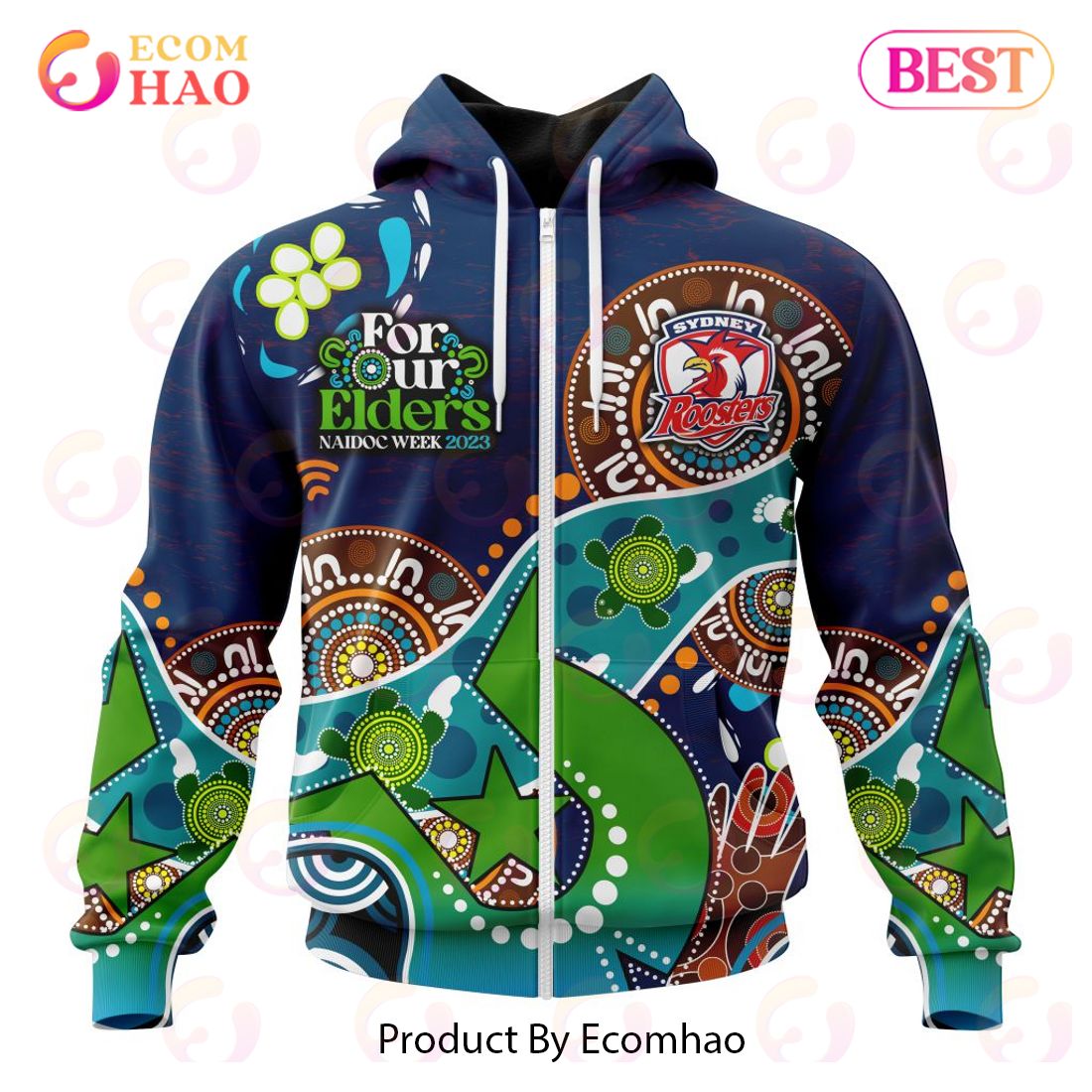 NRL Sydney Roosters Custom Name Number Special Design NAIDOC Zip Up Hoodie