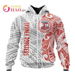 NRL Sydney Roosters Custom Name Polynesian Zip Up Hoodie
