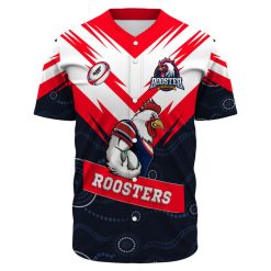 Alternative view of NRL Sydney Roosters Custom Text Black White Indigenous Baseball Jersey