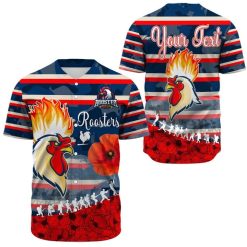 NRL Sydney Roosters Custom Text Poppy Flower Baseball Jersey