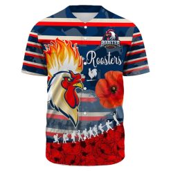 Alternative view of NRL Sydney Roosters Custom Text Poppy Flower Baseball Jersey