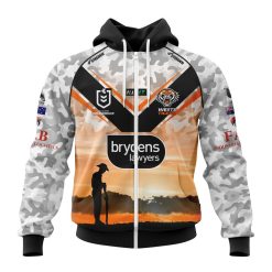 NRL Wests Tigers Custom Name Number 2023 ANZAC Day Jersey Zip Up Hoodie
