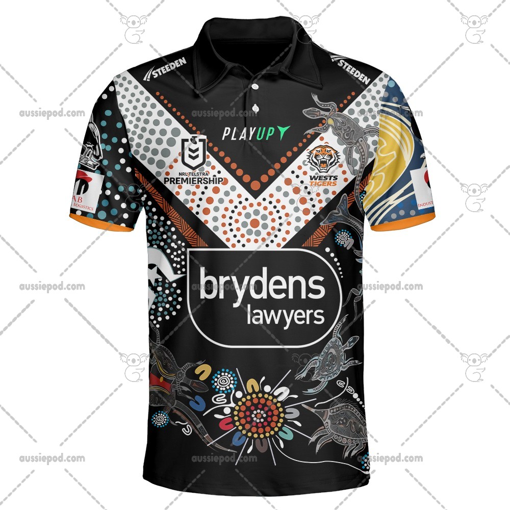 NRL Wests Tigers Custom Name Number 2023 Indigenous Jersey Polo Shirt
