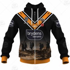 NRL Wests Tigers Custom Name Number ANZAC 2020 Zip Up Hoodie