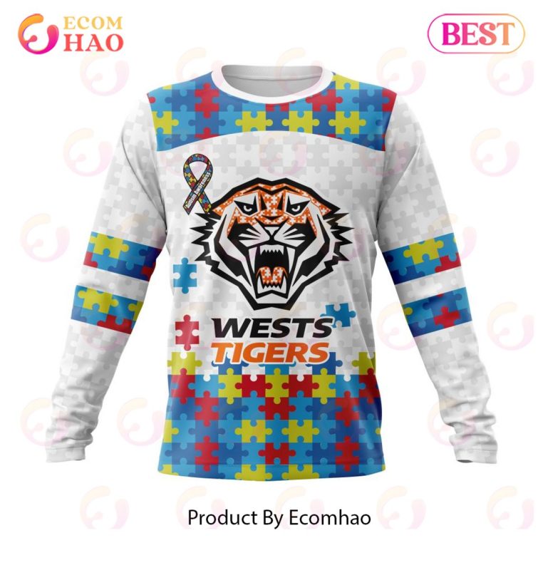NRL Wests Tigers Custom Name Number Autism Awareness Sweatshirt